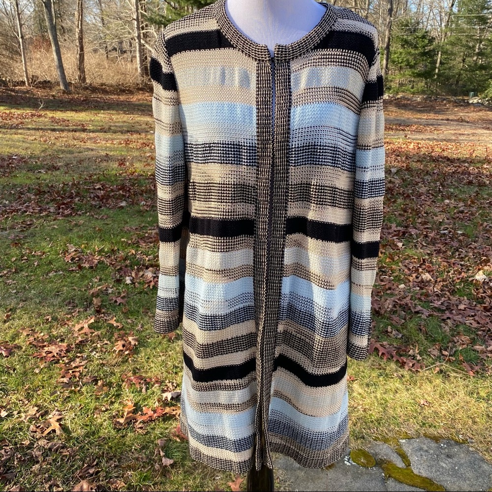 MISSONI SWEATER CARDIGAN TAN BLUE BLACK LONG SLEEVE ITALY SIZE 48 12 LUXURY